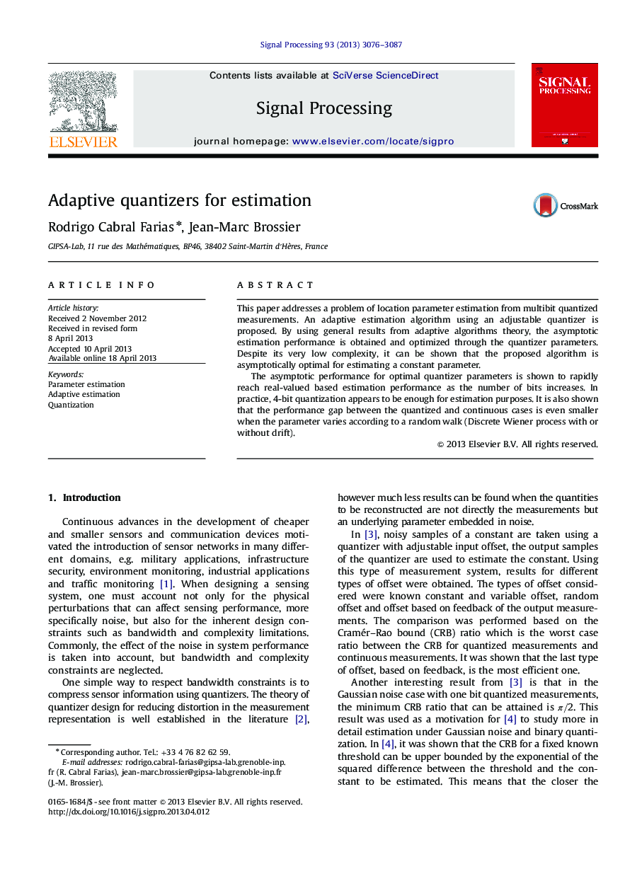 Adaptive quantizers for estimation