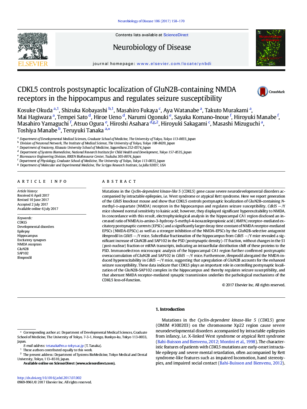 CDKL5 controls postsynaptic localization of GluN2B-containing NMDA receptors in the hippocampus and regulates seizure susceptibility