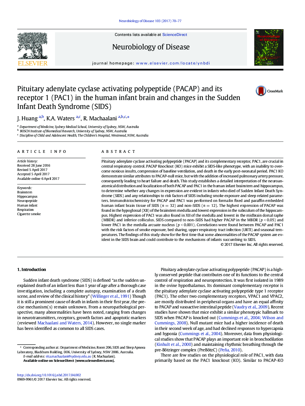 Pituitary adenylate cyclase activating polypeptide (PACAP) and its receptor 1 (PAC1) in the human infant brain and changes in the Sudden Infant Death Syndrome (SIDS)