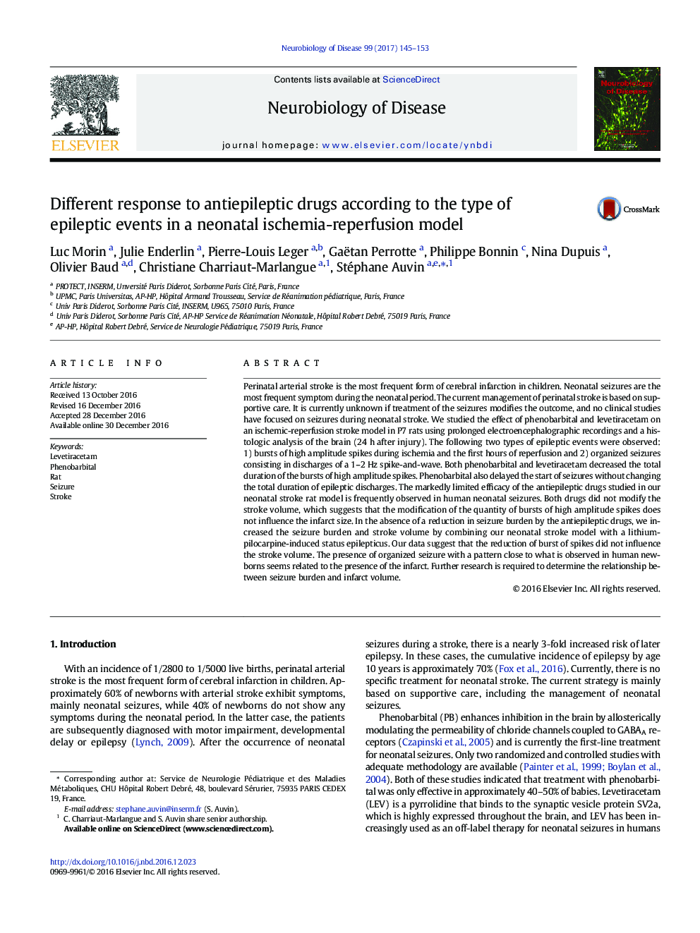 Different response to antiepileptic drugs according to the type of epileptic events in a neonatal ischemia-reperfusion model