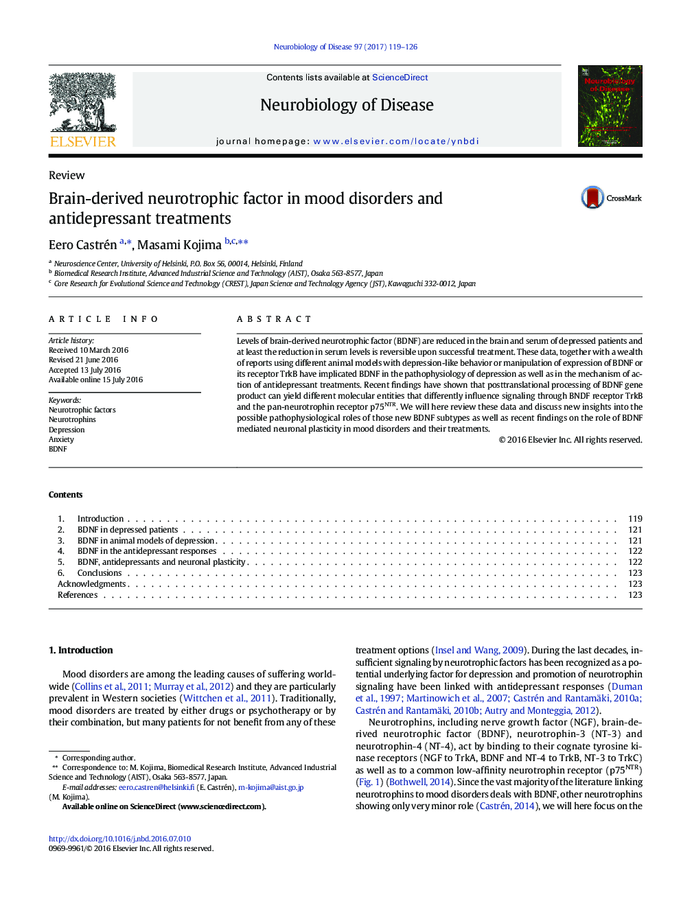 ReviewBrain-derived neurotrophic factor in mood disorders and antidepressant treatments