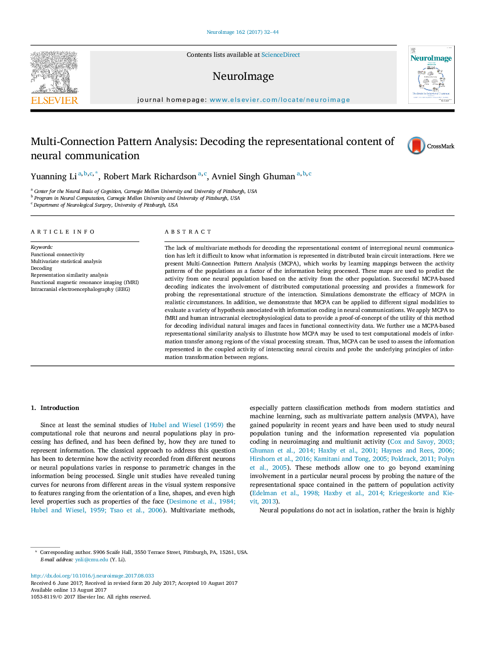 Multi-Connection Pattern Analysis: Decoding the representational content of neural communication