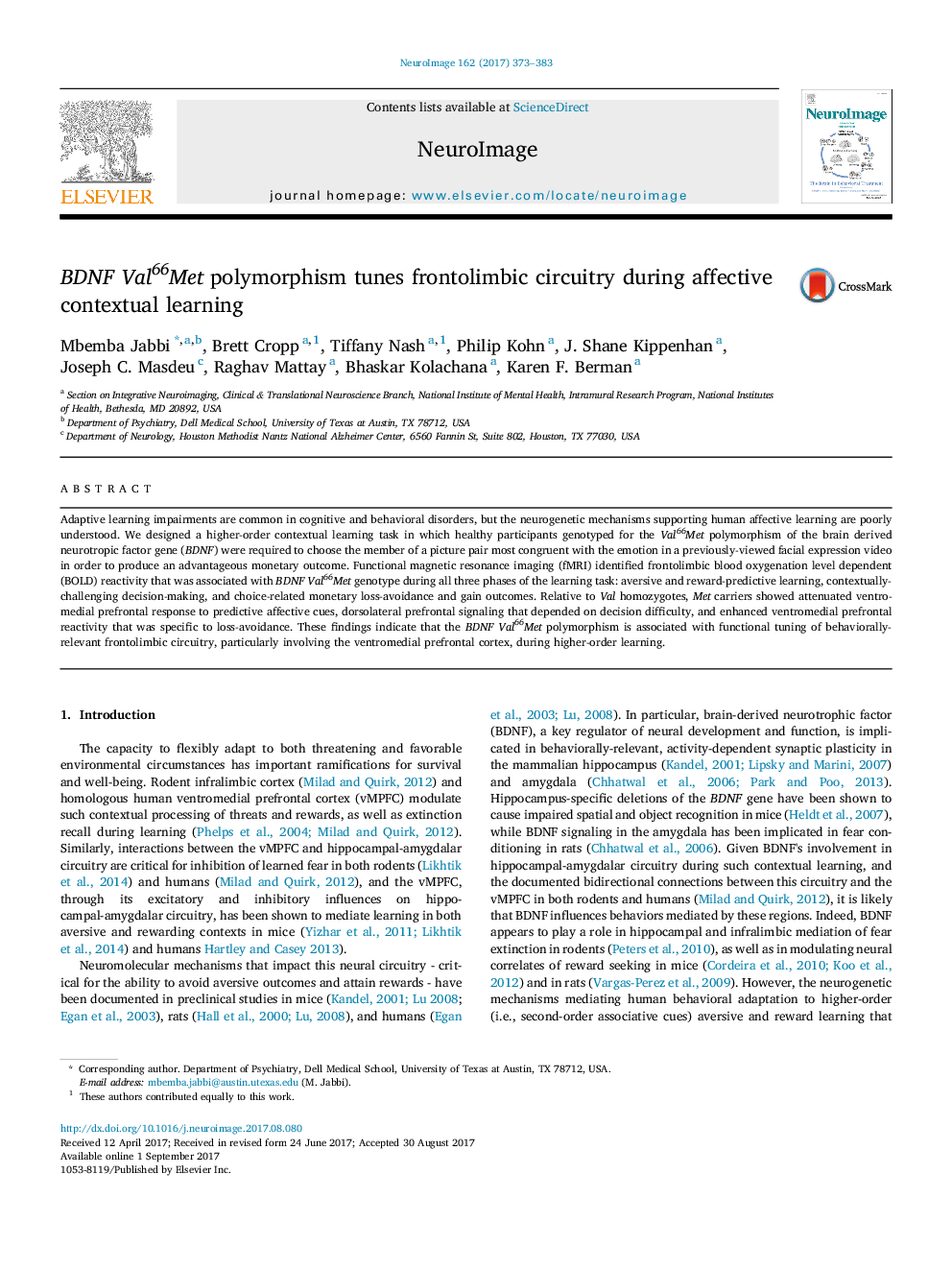 BDNF Val66Met polymorphism tunes frontolimbic circuitry during affective contextual learning