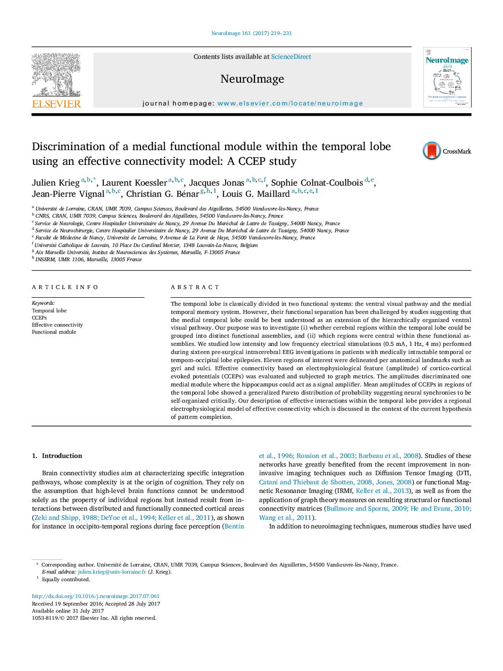 Discrimination of a medial functional module within the temporal lobe using an effective connectivity model: A CCEP study