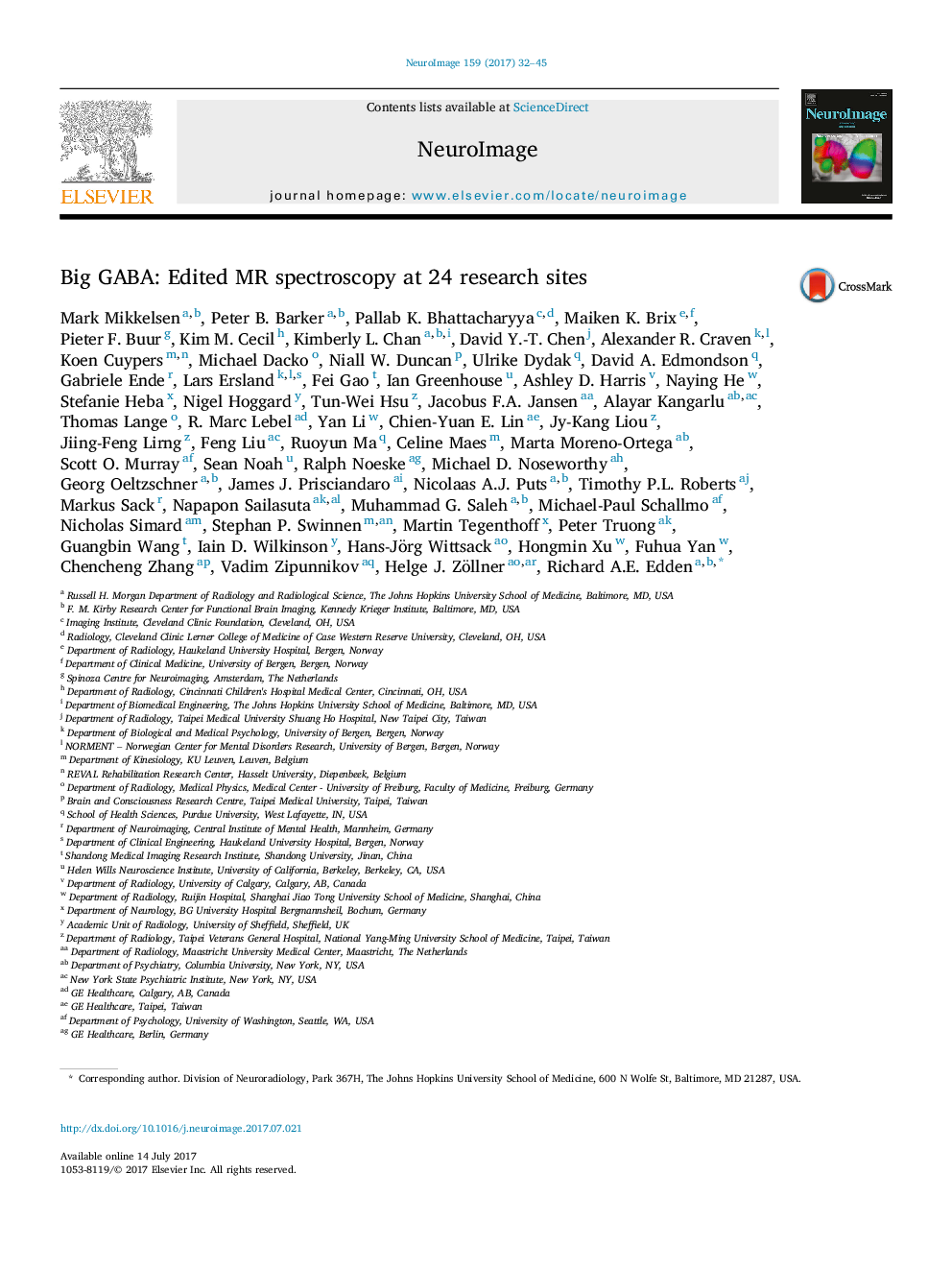 Big GABA: Edited MR spectroscopy at 24 research sites