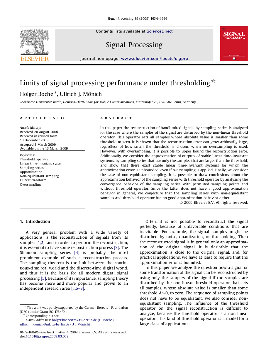 Limits of signal processing performance under thresholding 