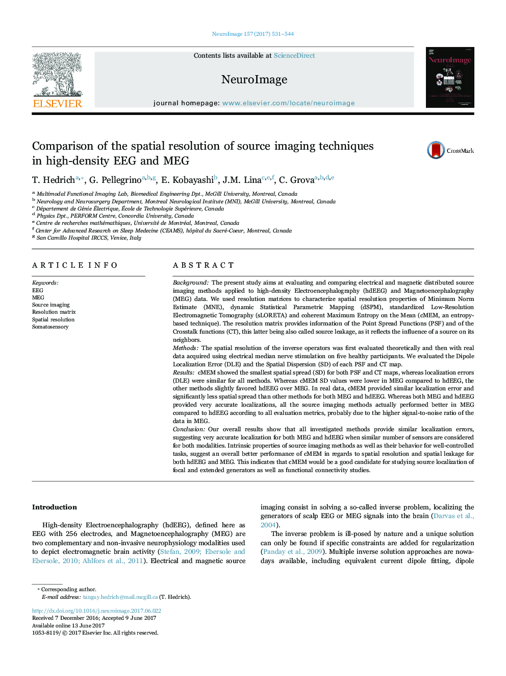 Comparison of the spatial resolution of source imaging techniques in high-density EEG and MEG