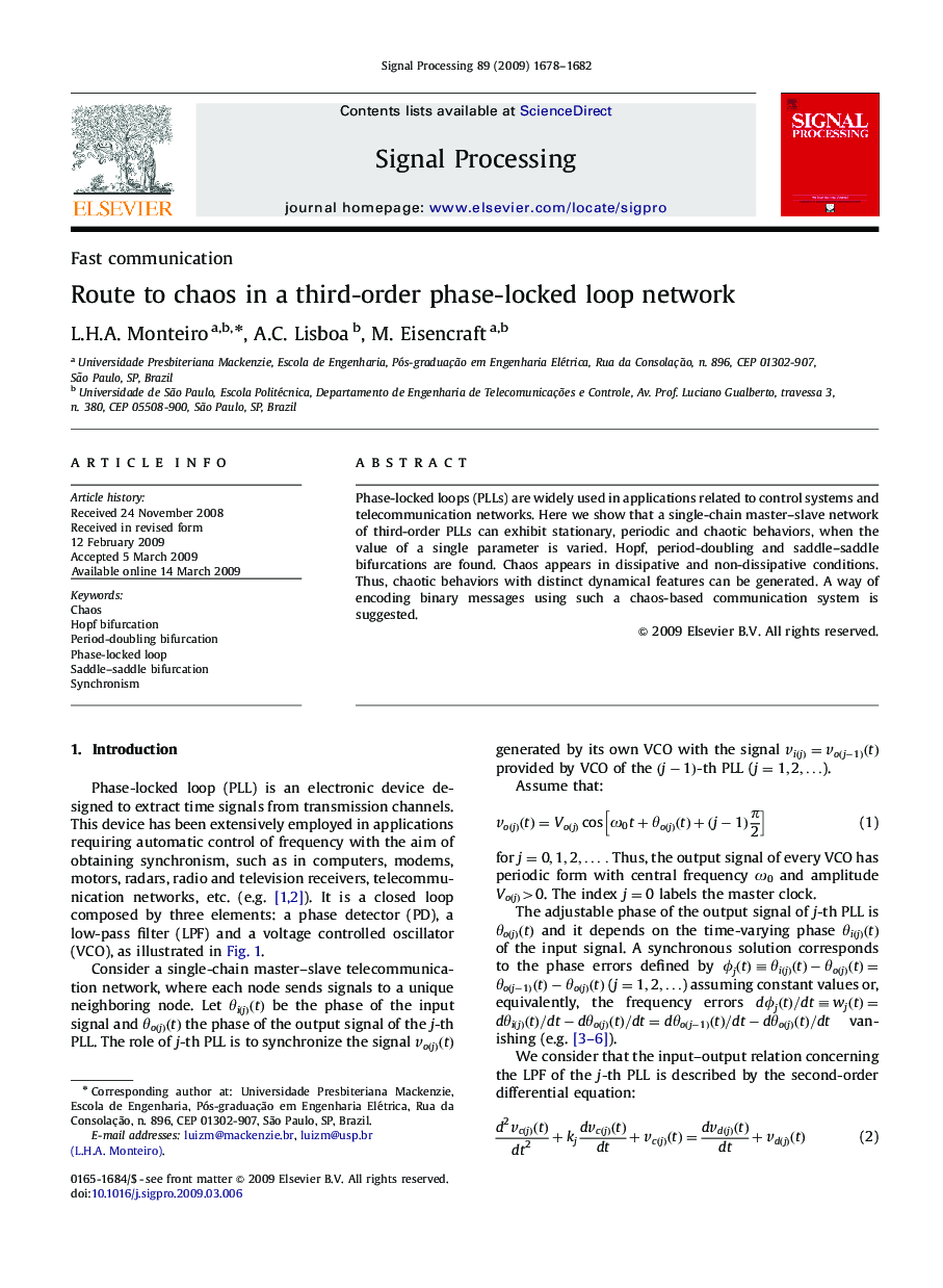 Route to chaos in a third-order phase-locked loop network