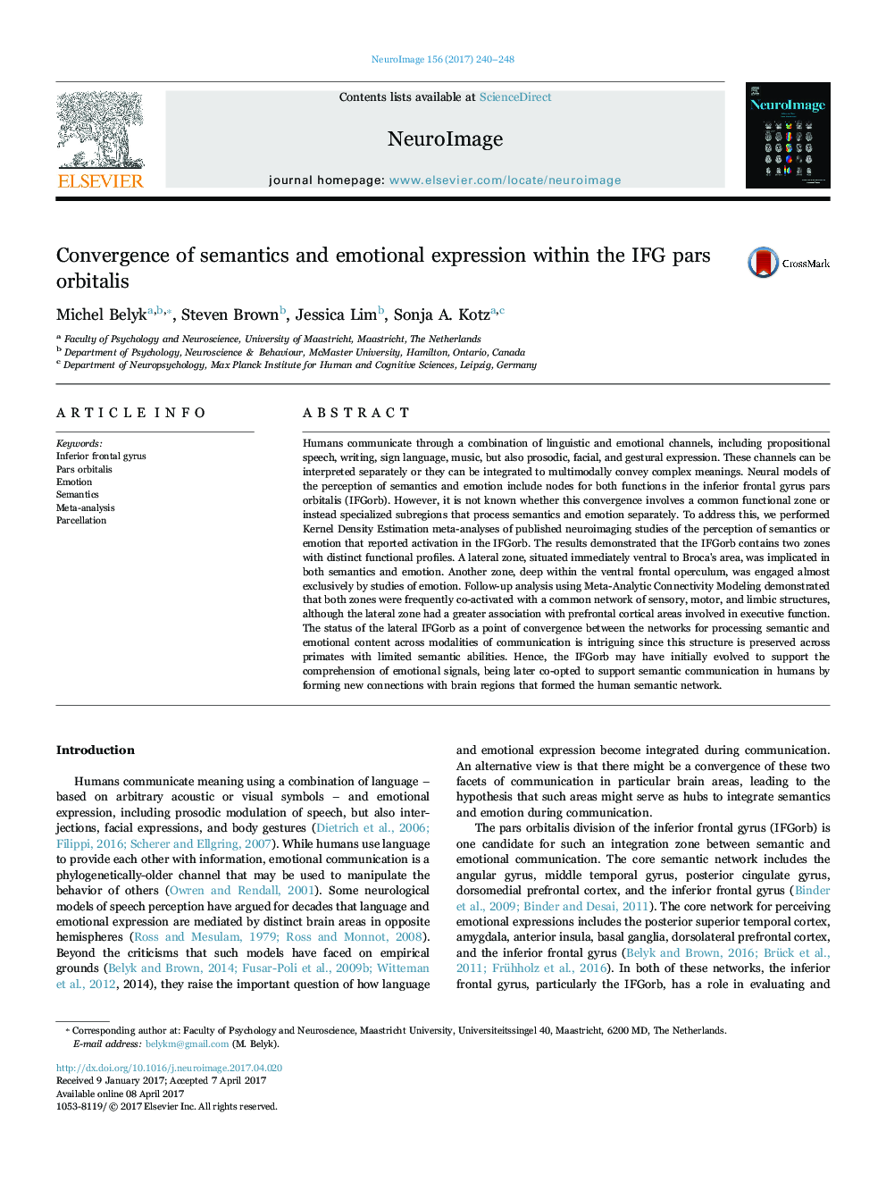 Convergence of semantics and emotional expression within the IFG pars orbitalis