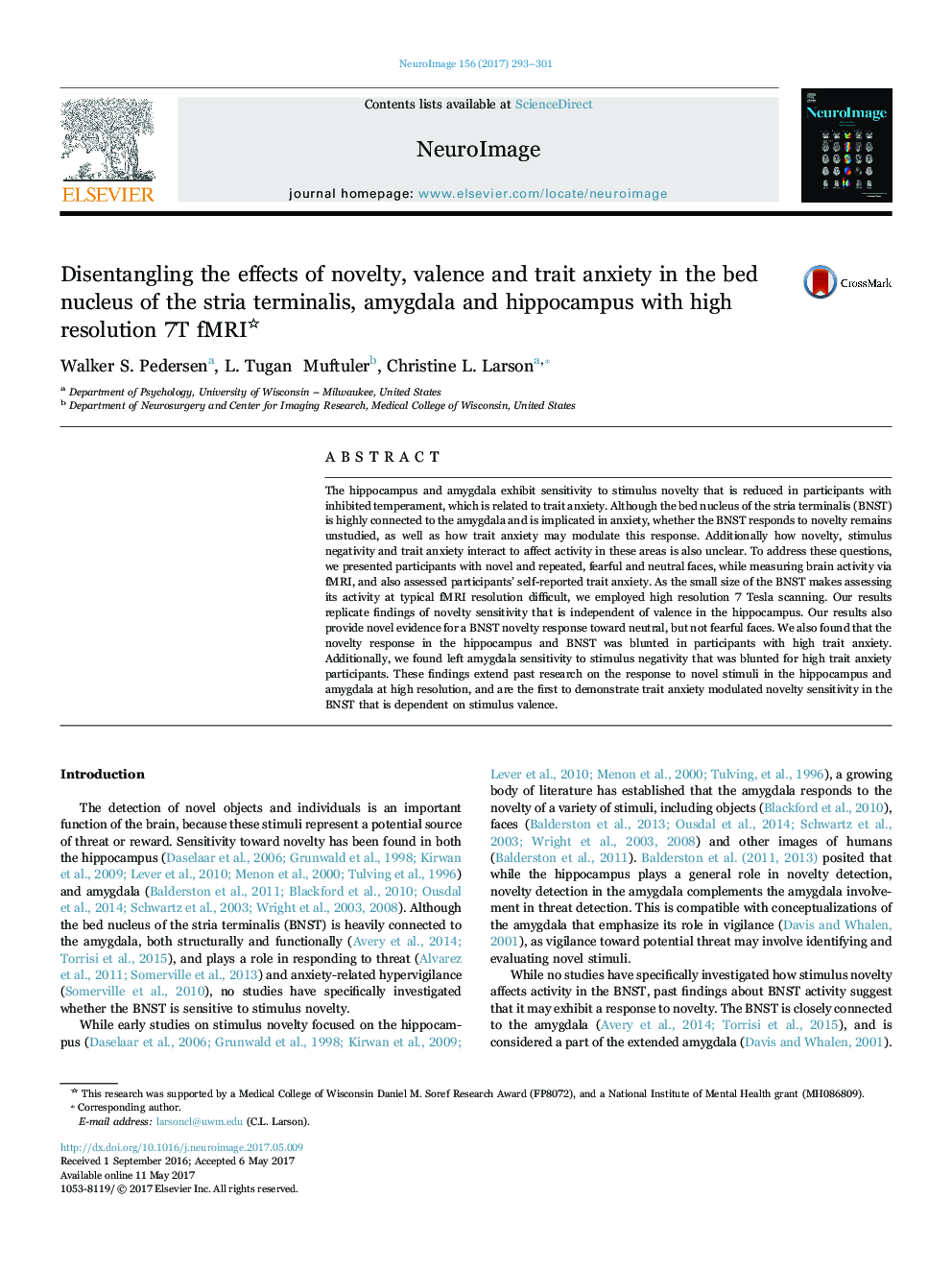 Disentangling the effects of novelty, valence and trait anxiety in the bed nucleus of the stria terminalis, amygdala and hippocampus with high resolution 7T fMRI