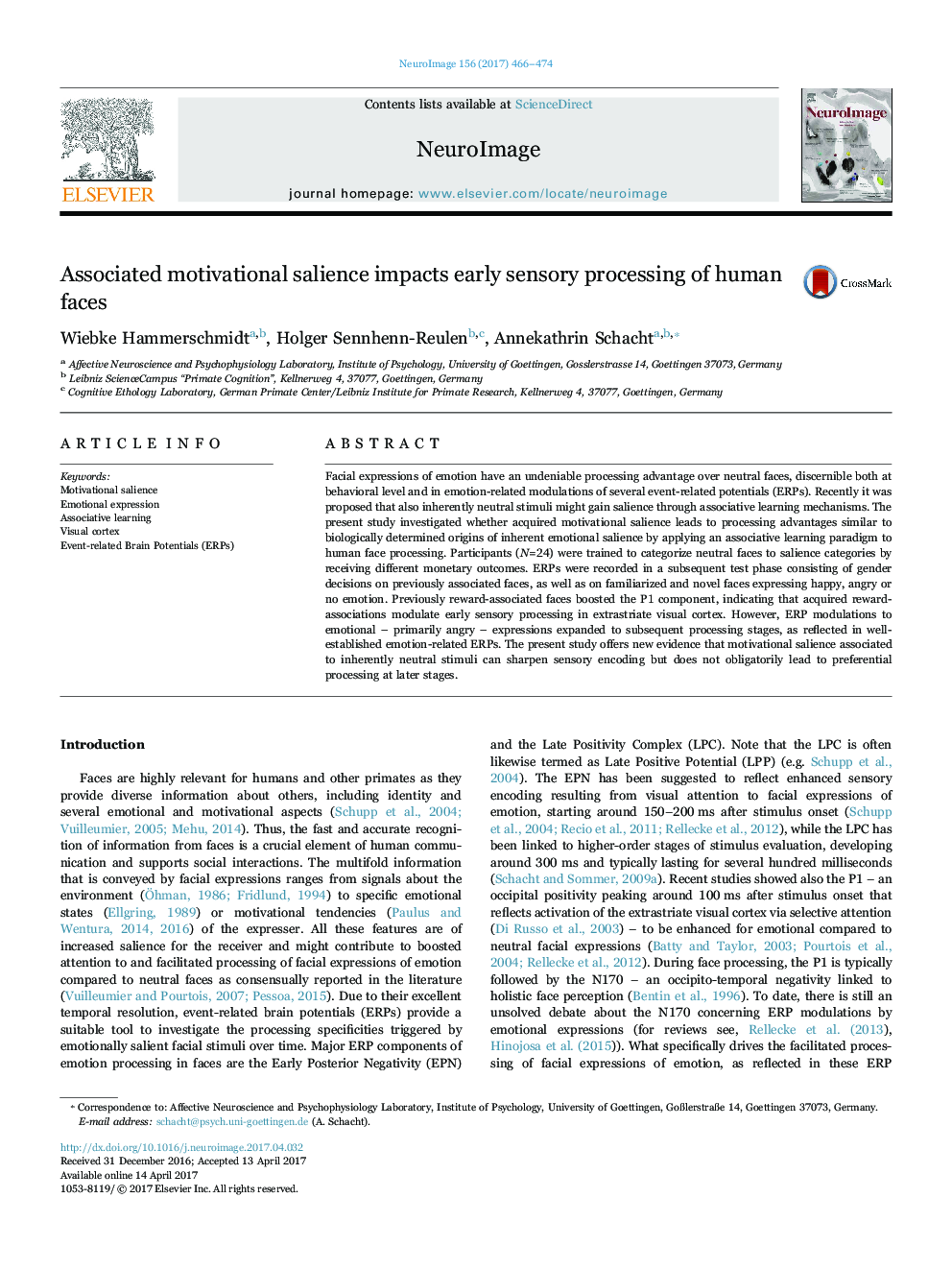 Associated motivational salience impacts early sensory processing of human faces