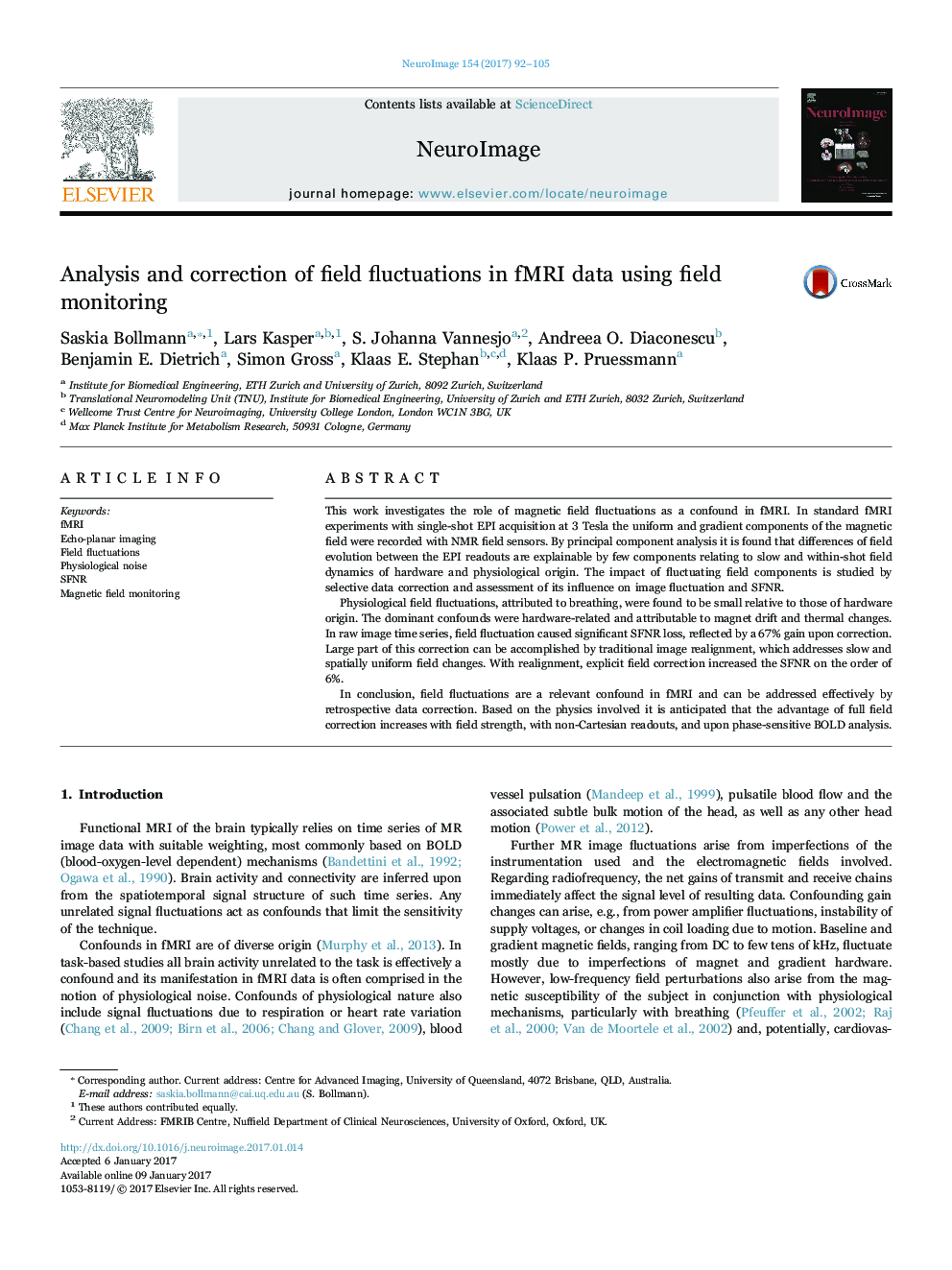 Analysis and correction of field fluctuations in fMRI data using field monitoring