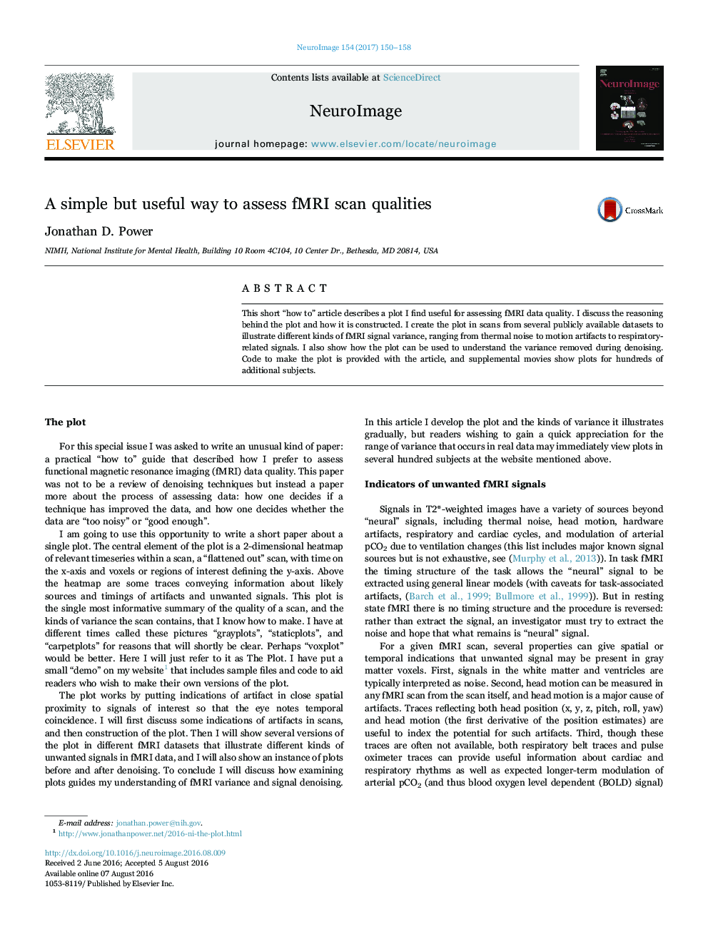 عکس صفحه اول مقاله: A simple but useful way to assess fMRI scan qualities A simple but useful way to assess fMRI scan qualities