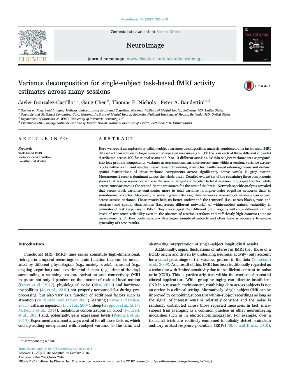 Variance decomposition for single-subject task-based fMRI activity estimates across many sessions