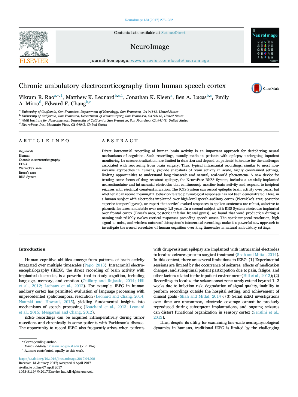 Chronic ambulatory electrocorticography from human speech cortex