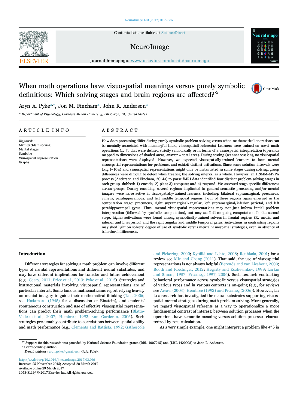 When math operations have visuospatial meanings versus purely symbolic definitions: Which solving stages and brain regions are affected?