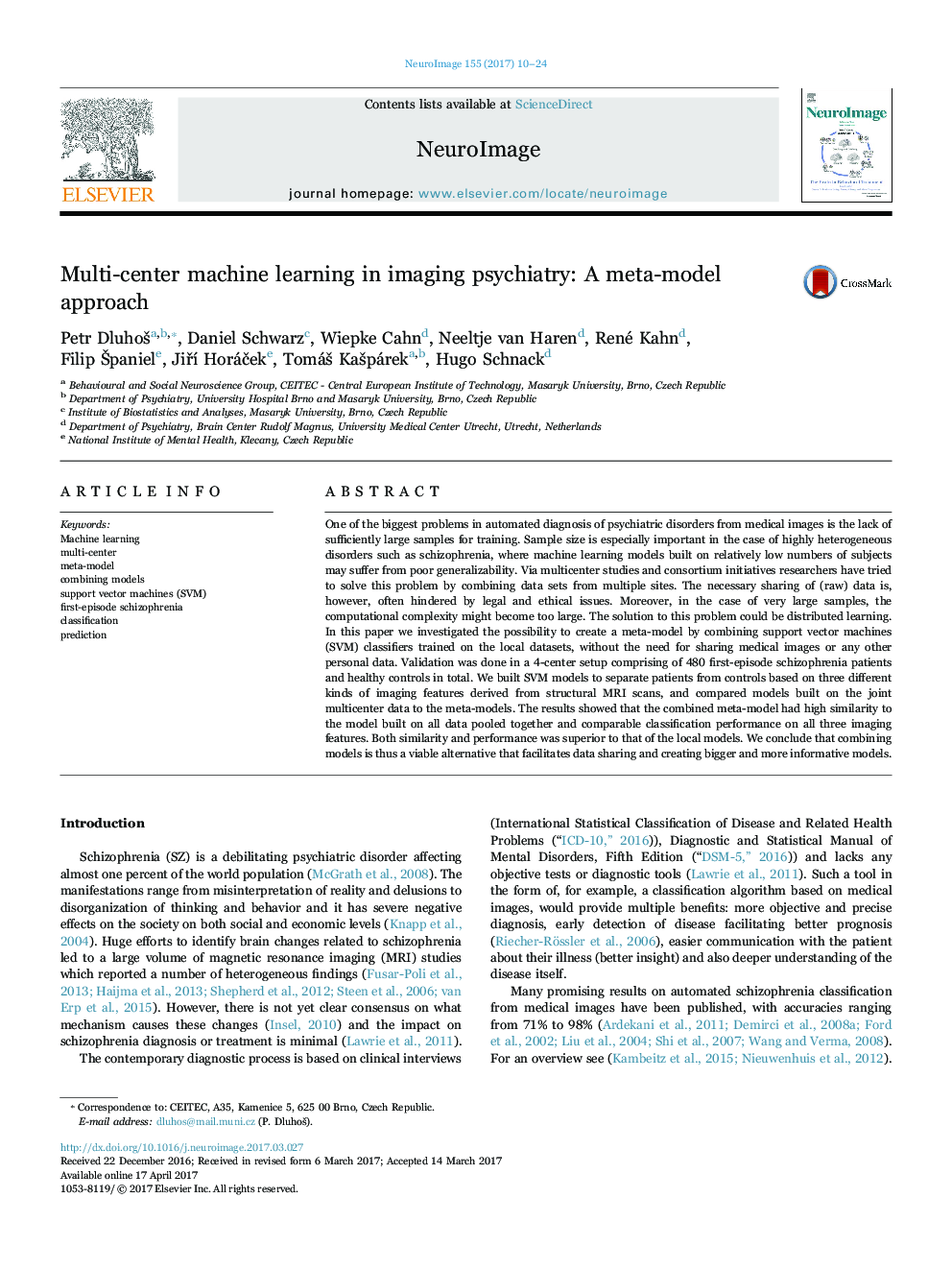 Multi-center machine learning in imaging psychiatry: A meta-model approach