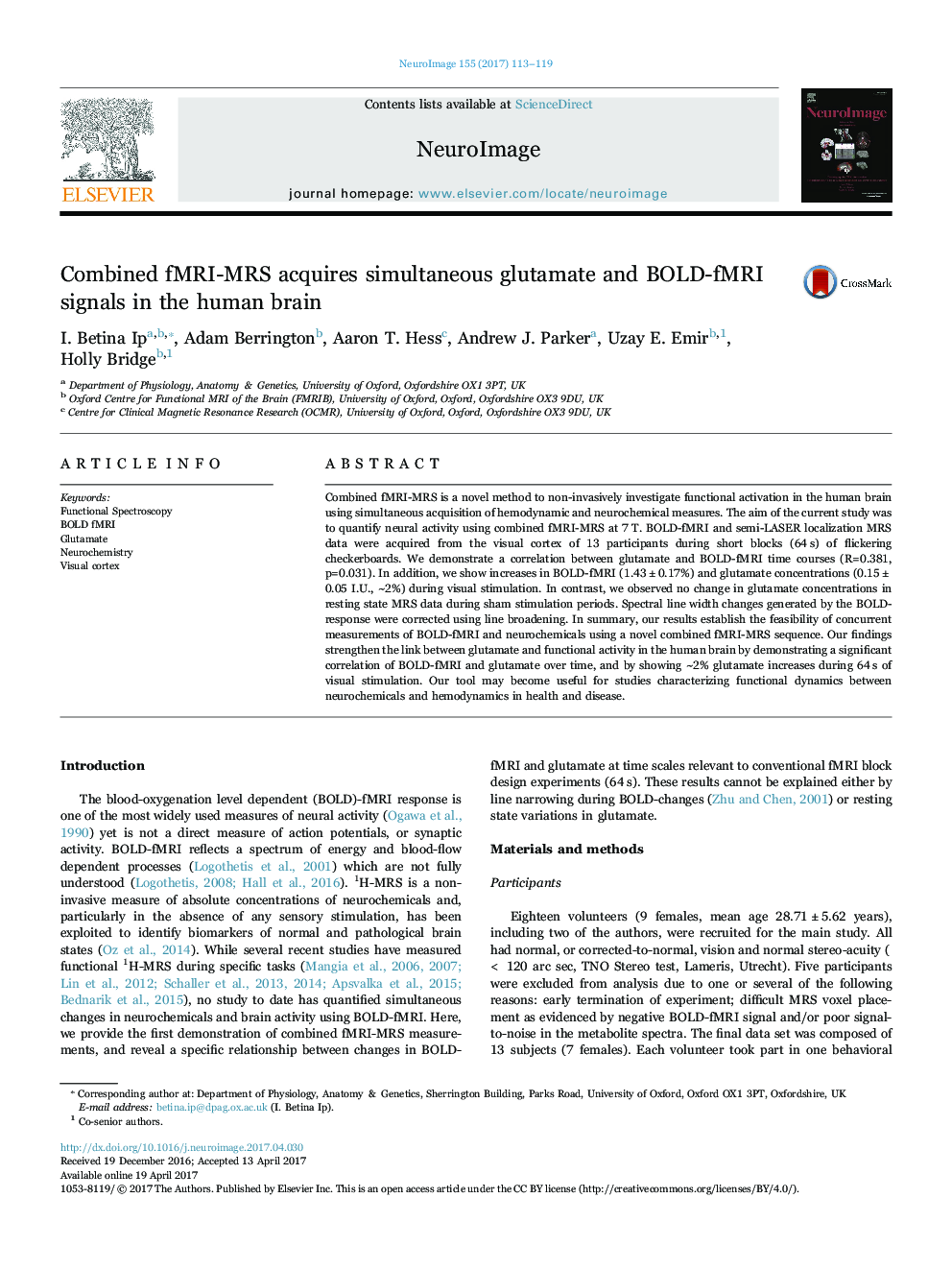 fMRI-MRS ترکیبی، سیگنال گلوتامات  و BOLD-fMRI را همزمان در مغز انسان بدست می آورد