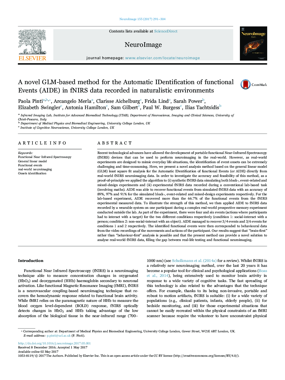 A novel GLM-based method for the Automatic IDentification of functional Events (AIDE) in fNIRS data recorded in naturalistic environments