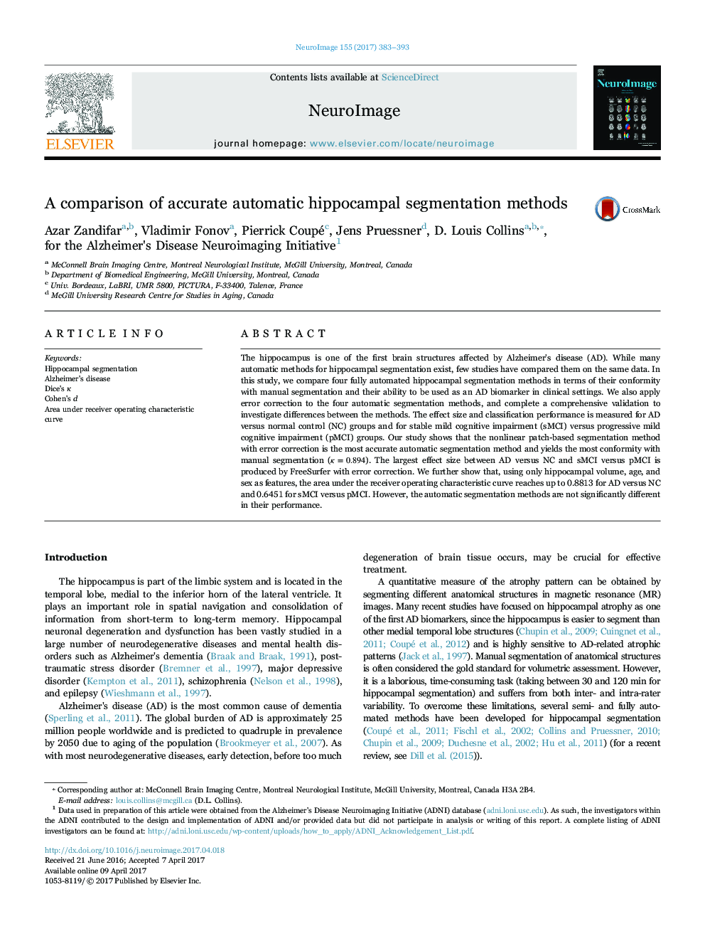 A comparison of accurate automatic hippocampal segmentation methods