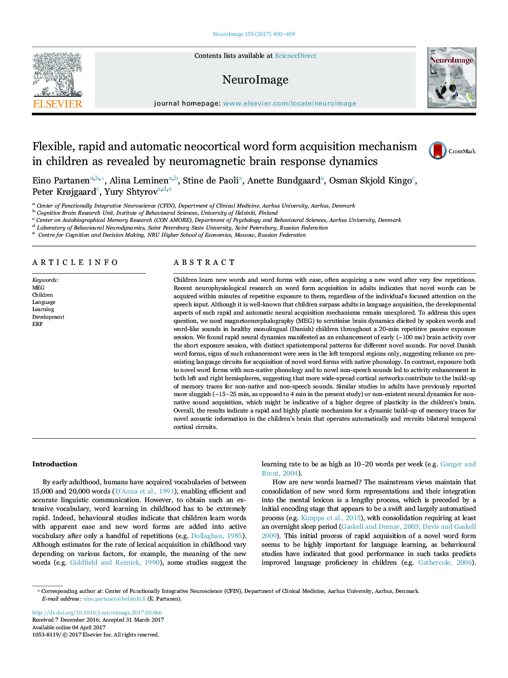 Flexible, rapid and automatic neocortical word form acquisition mechanism in children as revealed by neuromagnetic brain response dynamics