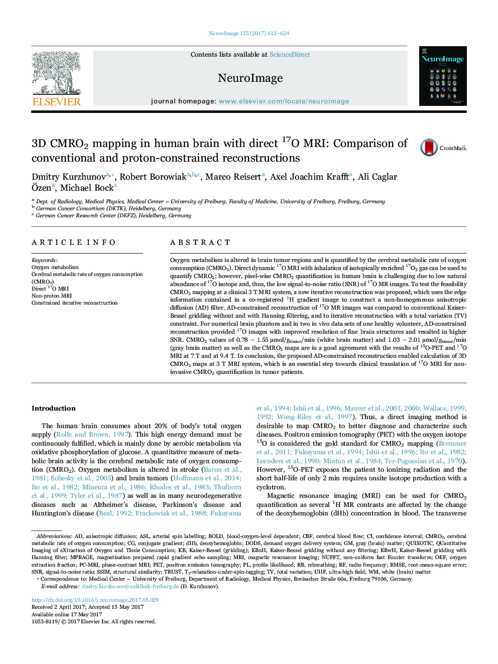 3D CMRO2 mapping in human brain with direct 17O MRI: Comparison of conventional and proton-constrained reconstructions