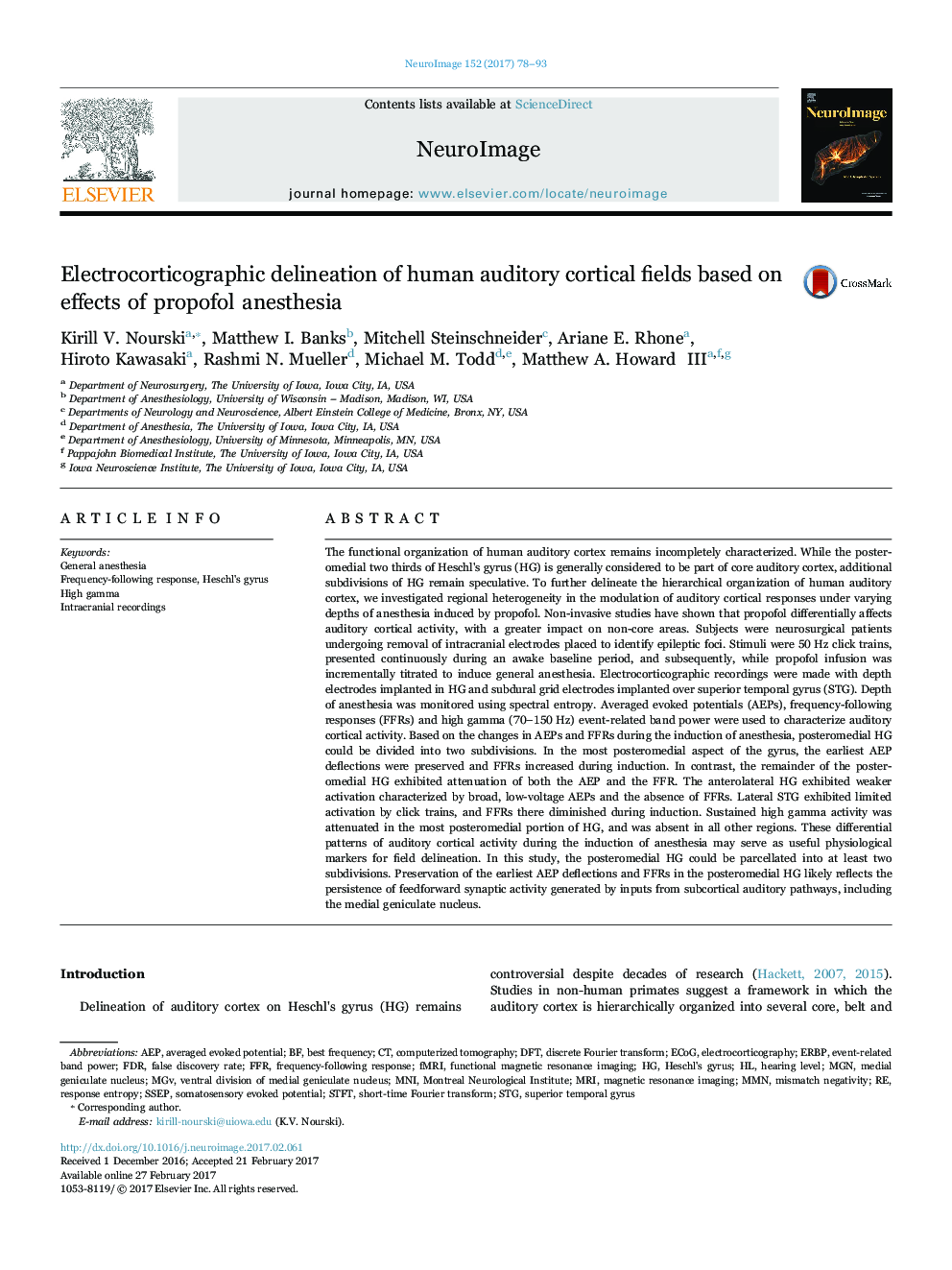 Electrocorticographic delineation of human auditory cortical fields based on effects of propofol anesthesia