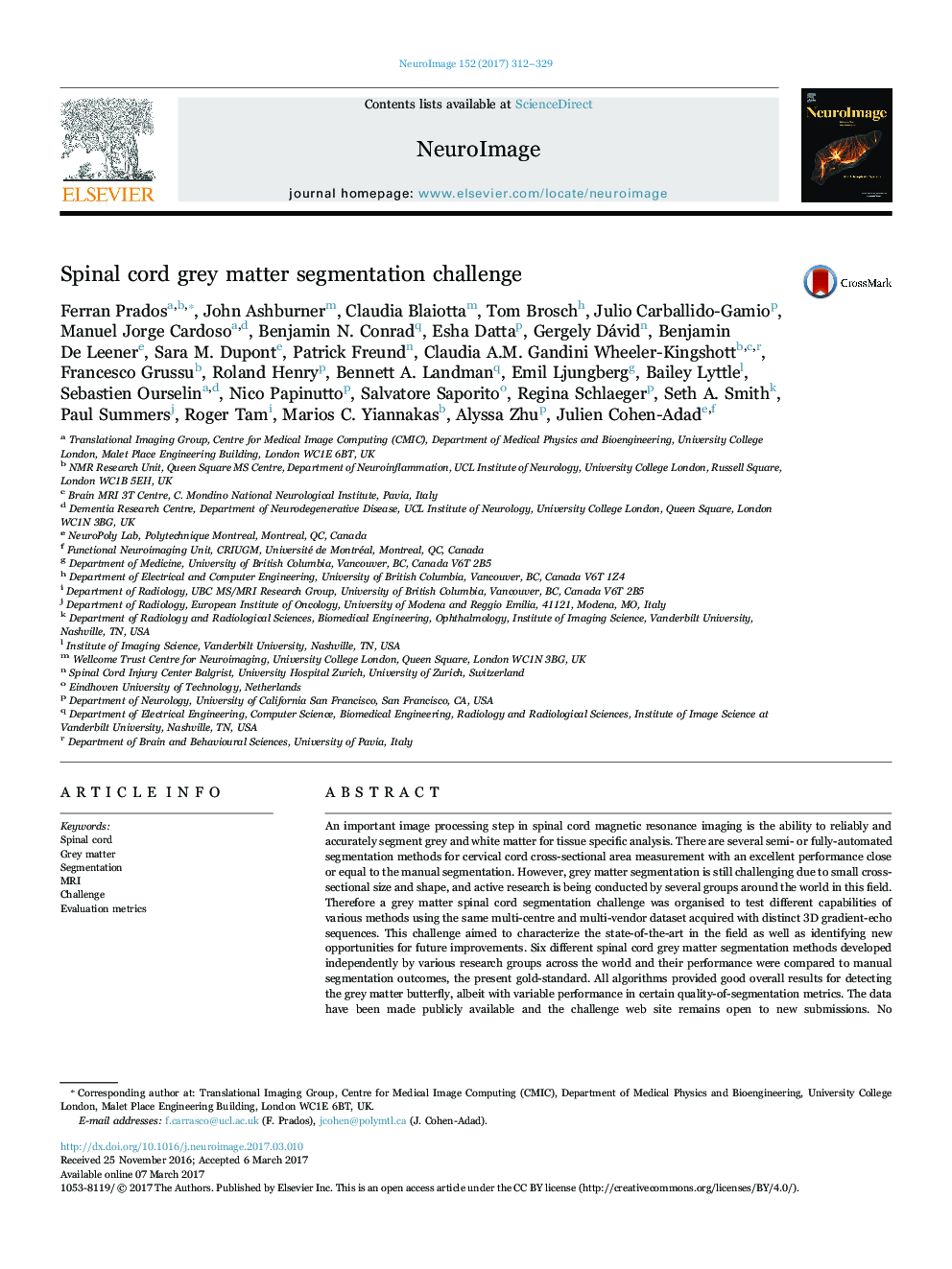 Spinal cord grey matter segmentation challenge