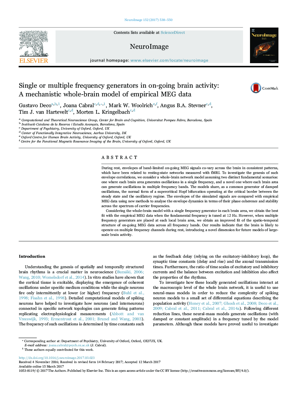 عکس صفحه اول مقاله: Single or multiple frequency generators in on-going brain activity: A mechanistic whole-brain model of empirical MEG data Single or multiple frequency generators in on-going brain activity: A mechanistic whole-brain model of empirical MEG data