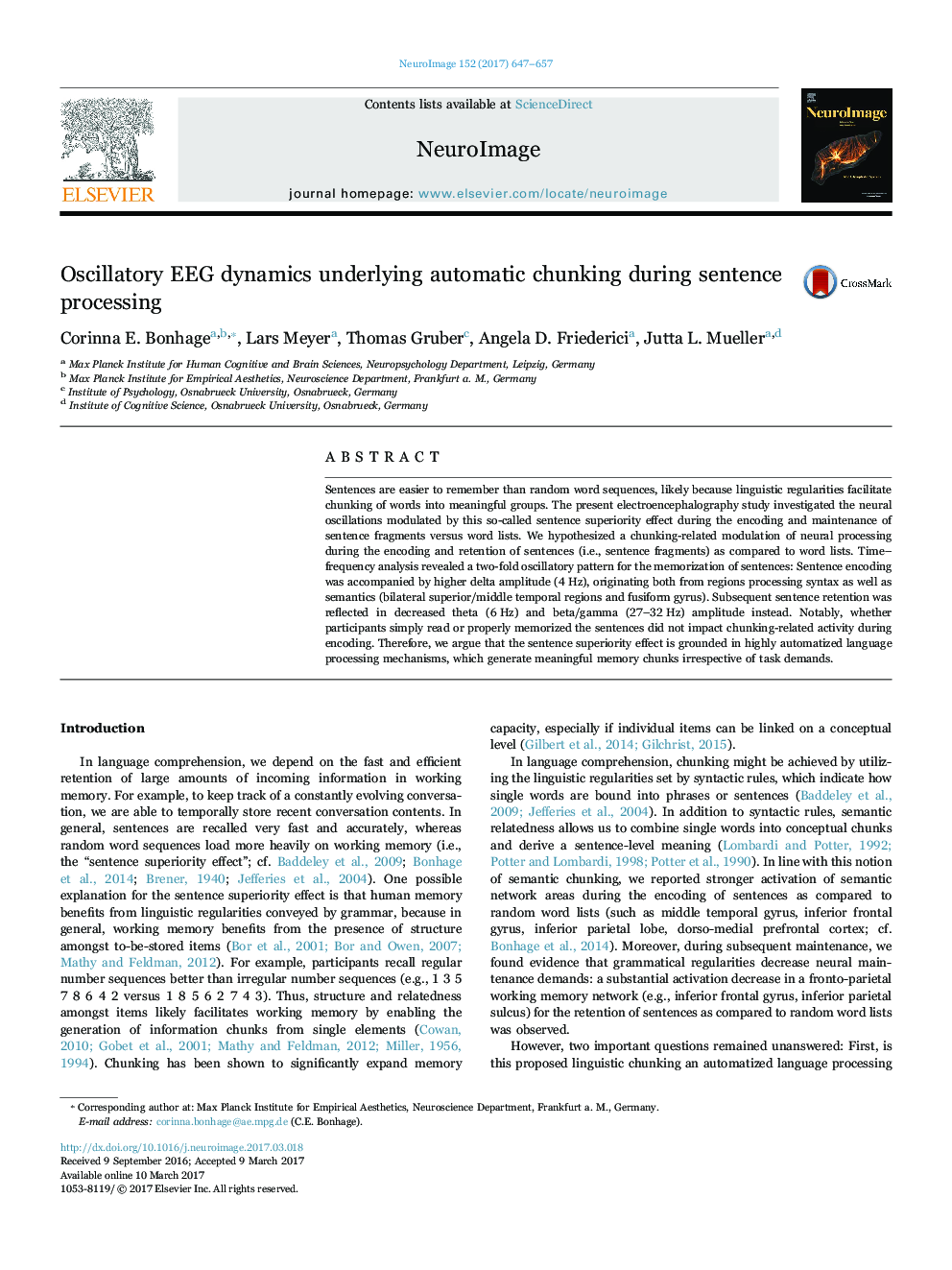 عکس صفحه اول مقاله: Oscillatory EEG dynamics underlying automatic chunking during sentence processing Oscillatory EEG dynamics underlying automatic chunking during sentence processing