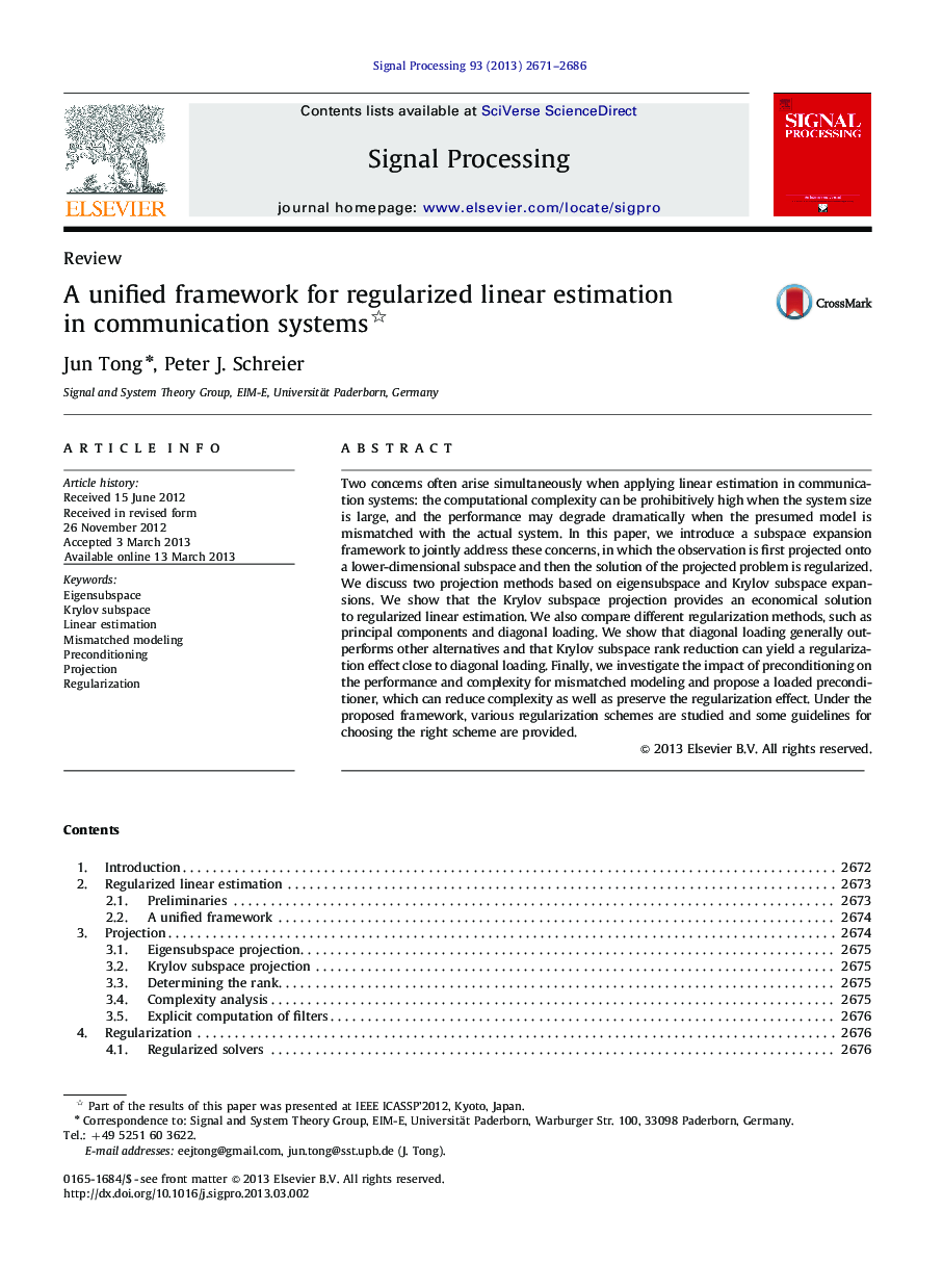 A unified framework for regularized linear estimation in communication systems 