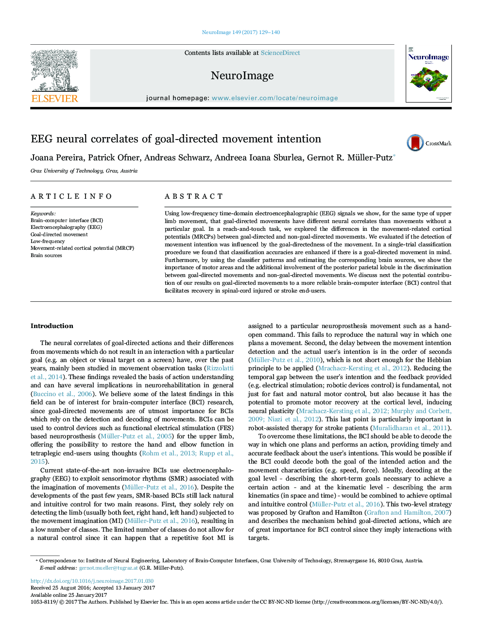 EEG neural correlates of goal-directed movement intention