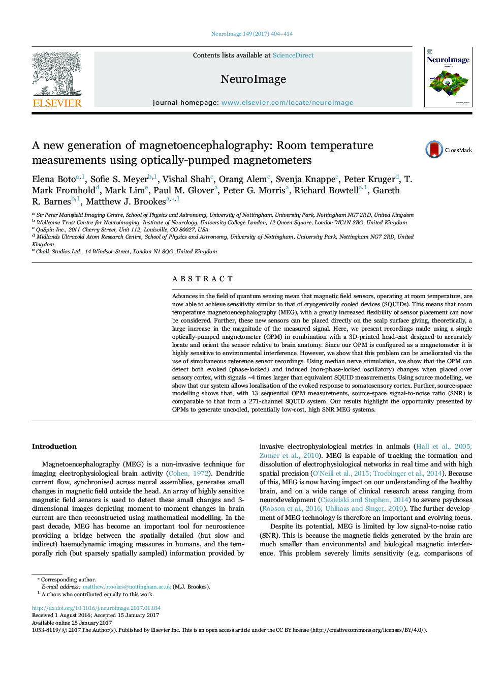 A new generation of magnetoencephalography: Room temperature measurements using optically-pumped magnetometers