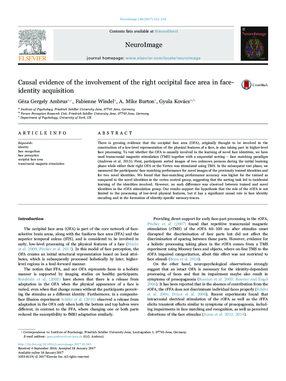 Causal evidence of the involvement of the right occipital face area in face-identity acquisition