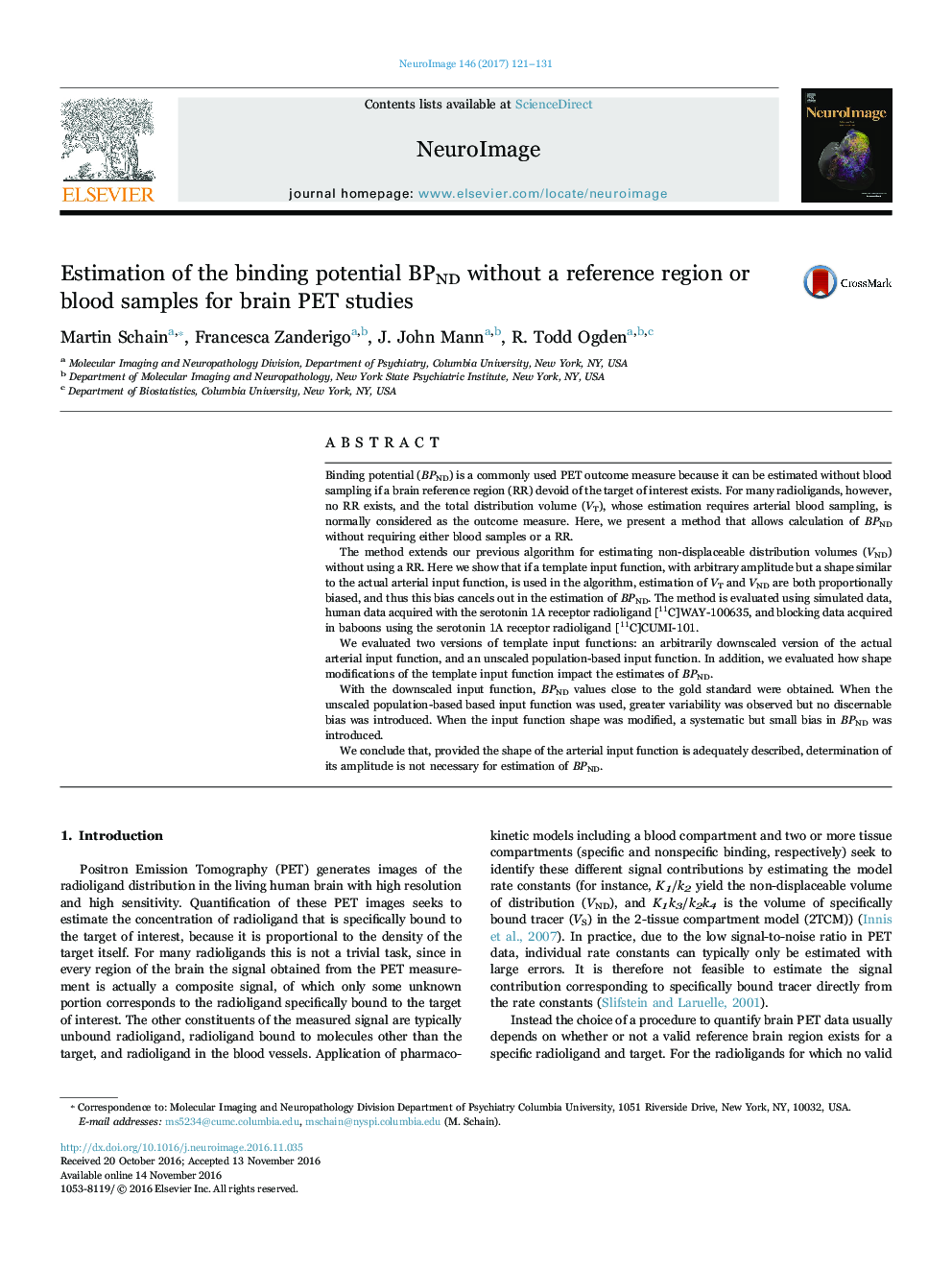 عکس صفحه اول مقاله: Estimation of the binding potential BPND without a reference region or blood samples for brain PET studies Estimation of the binding potential BPND without a reference region or blood samples for brain PET studies