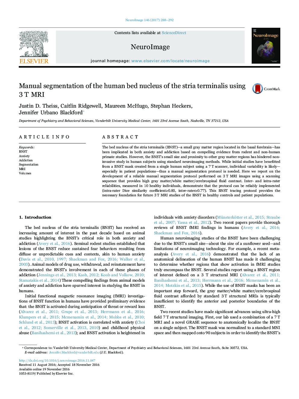 Manual segmentation of the human bed nucleus of the stria terminalis using 3Â T MRI