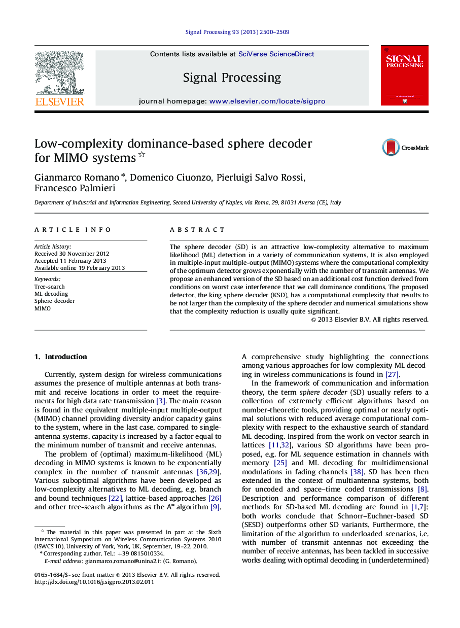 Low-complexity dominance-based sphere decoder for MIMO systems 