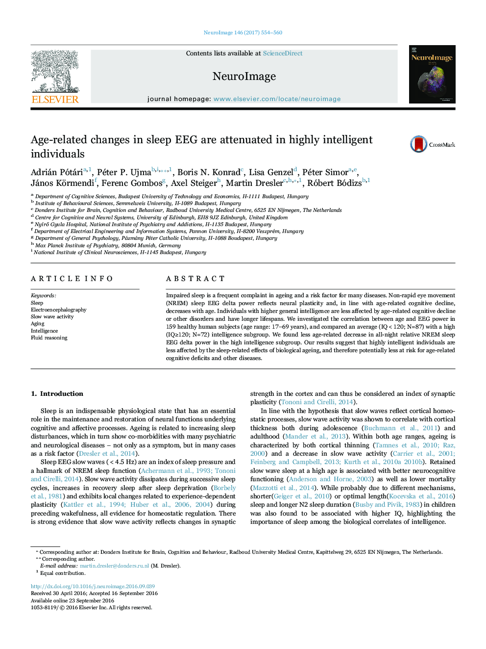 Age-related changes in sleep EEG are attenuated in highly intelligent individuals