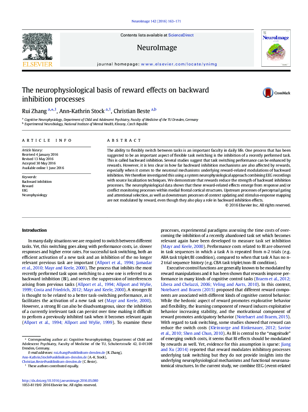 The neurophysiological basis of reward effects on backward inhibition processes