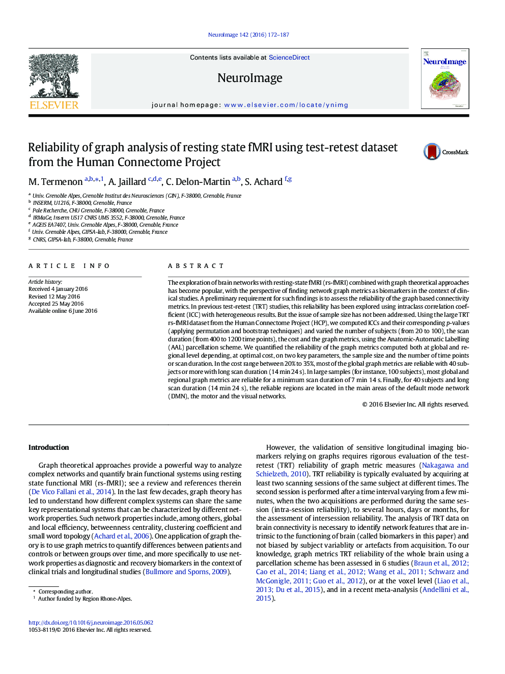 Reliability of graph analysis of resting state fMRI using test-retest dataset from the Human Connectome Project