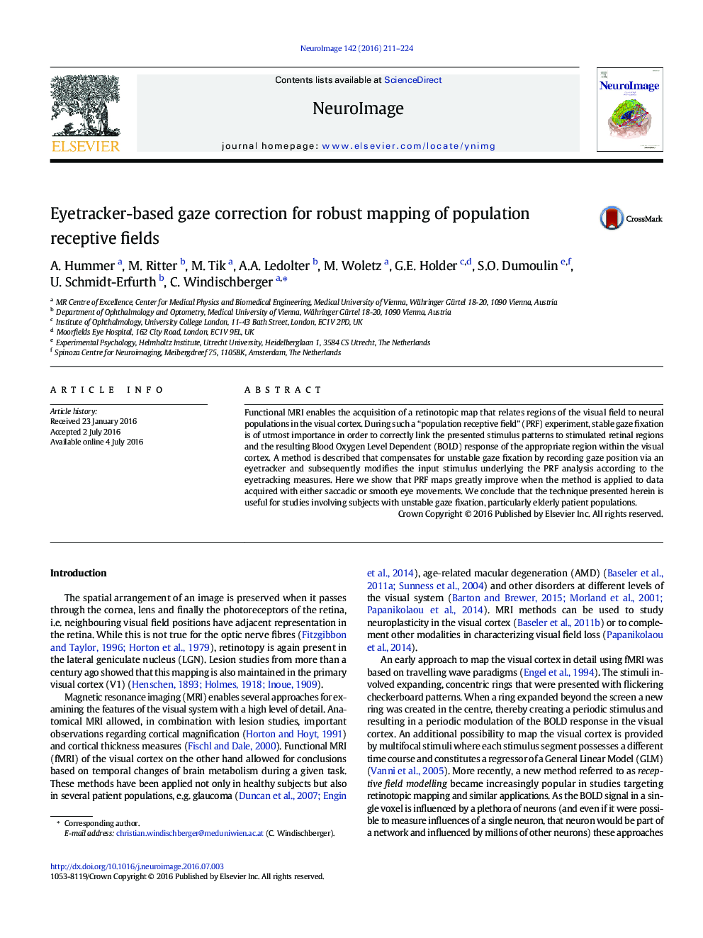 Eyetracker-based gaze correction for robust mapping of population receptive fields