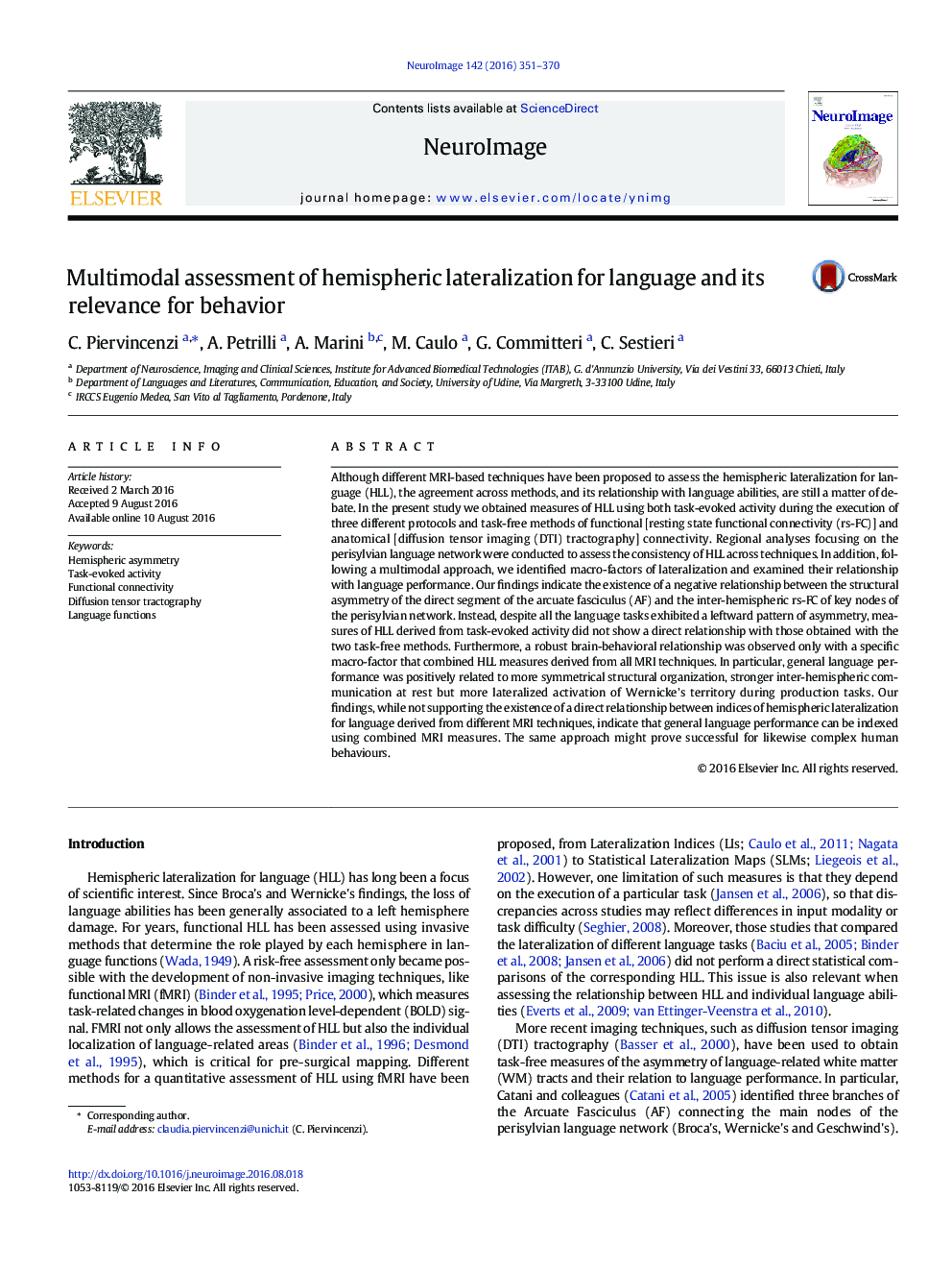 Multimodal assessment of hemispheric lateralization for language and its relevance for behavior