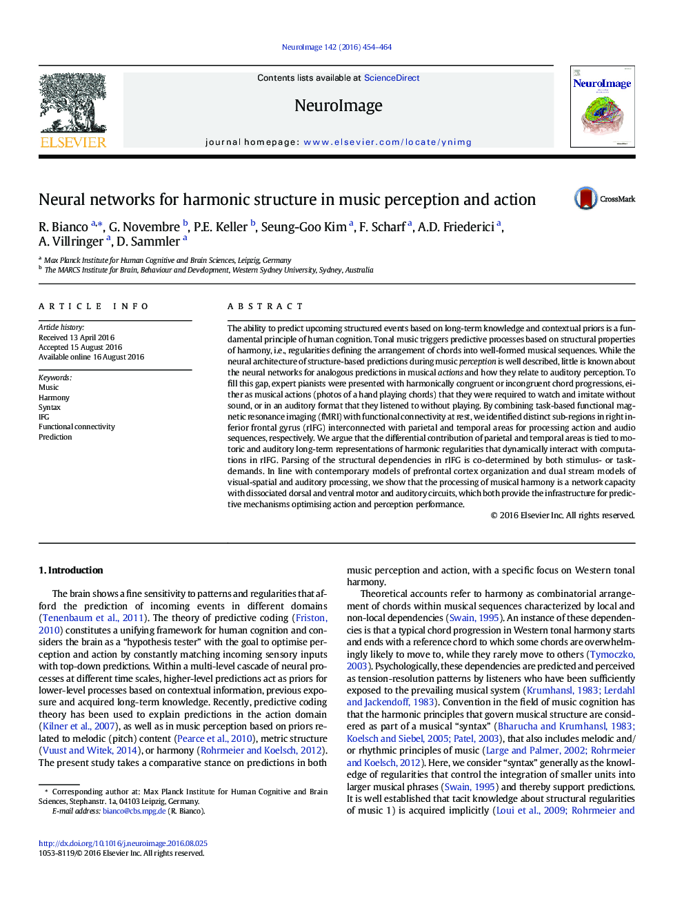 Neural networks for harmonic structure in music perception and action