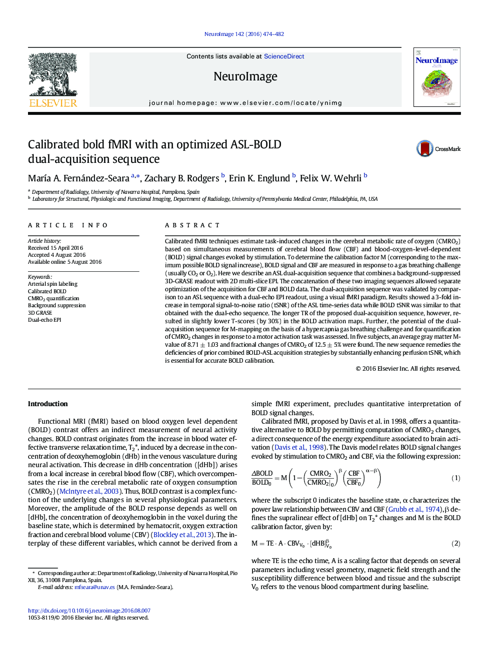 Calibrated bold fMRI with an optimized ASL-BOLD dual-acquisition sequence