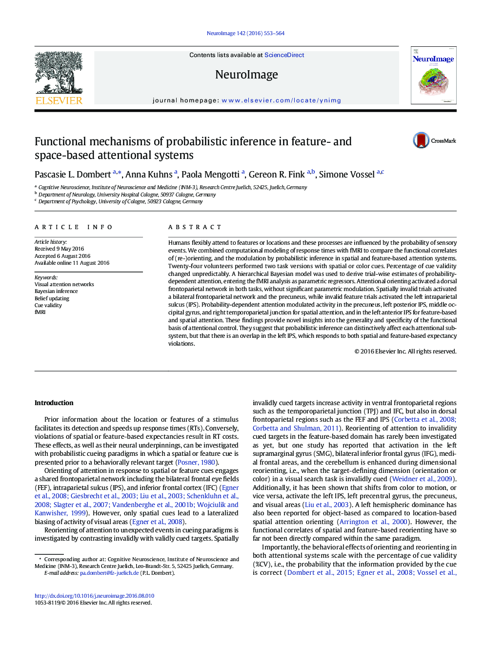 Functional mechanisms of probabilistic inference in feature- and space-based attentional systems