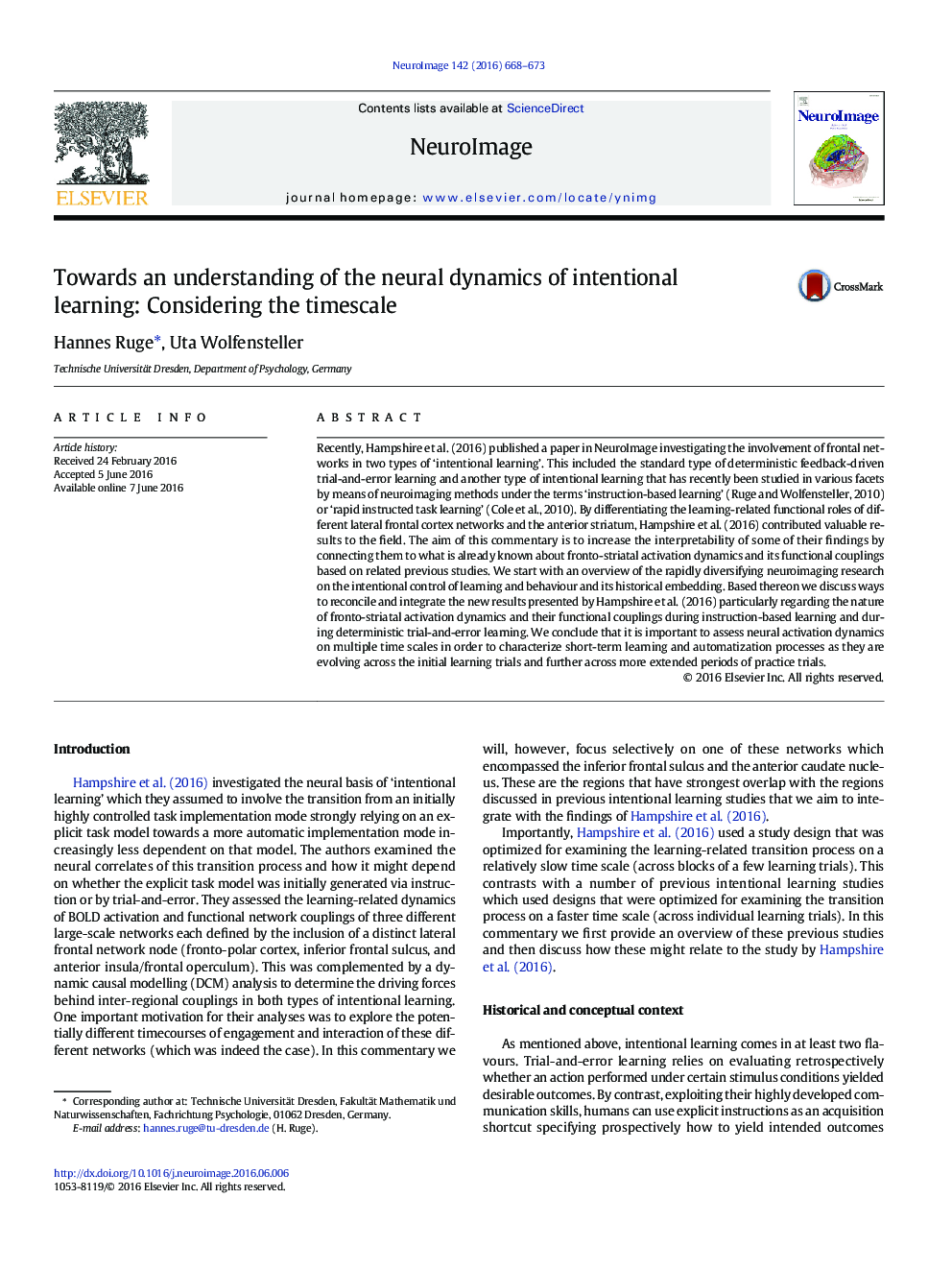 Towards an understanding of the neural dynamics of intentional learning: Considering the timescale