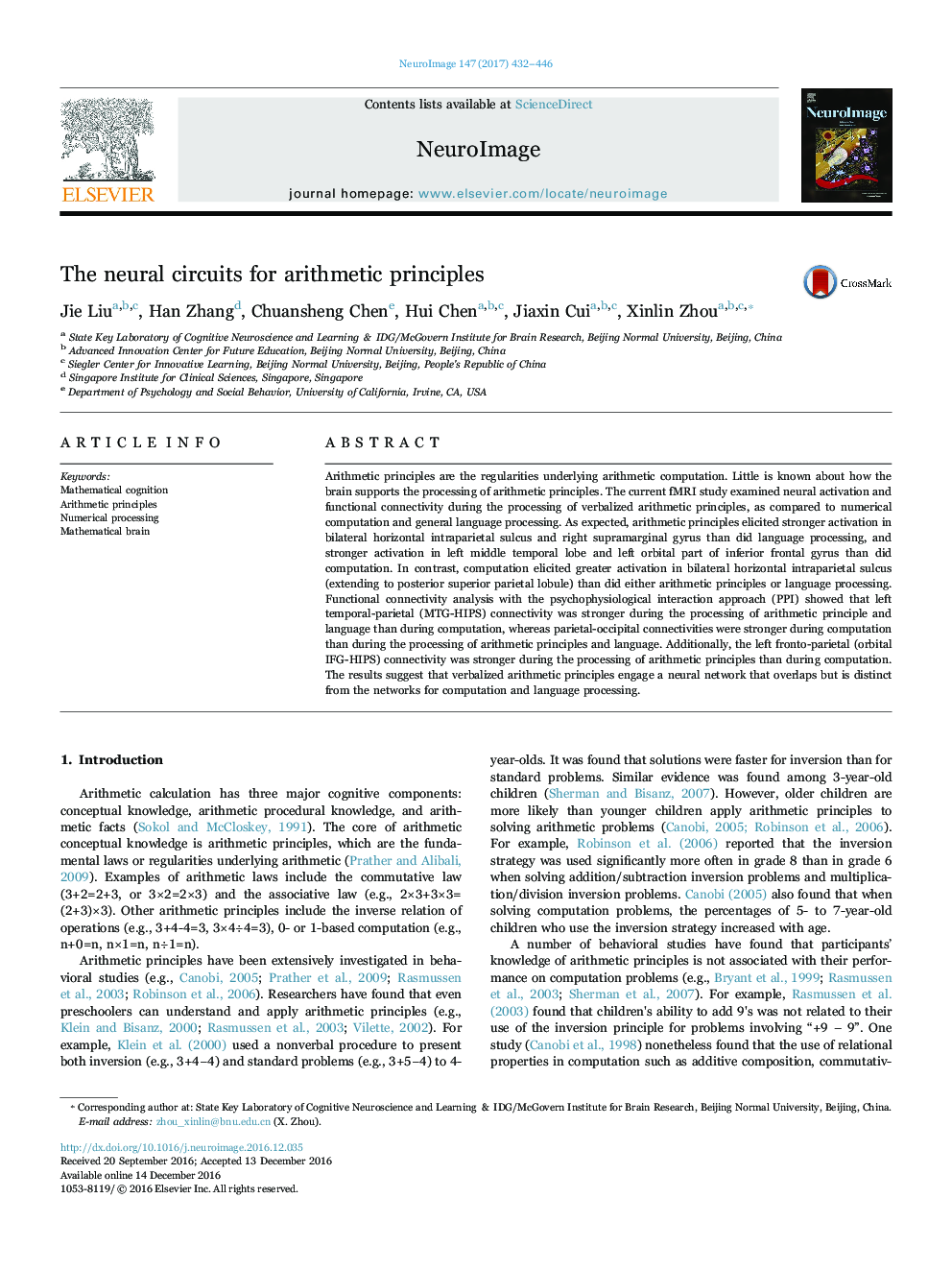 The neural circuits for arithmetic principles