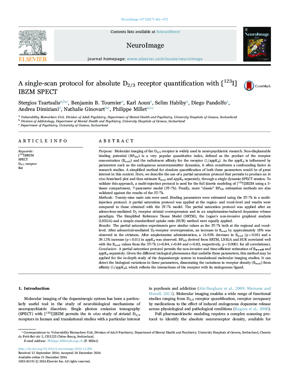 A single-scan protocol for absolute D2/3 receptor quantification with [123I]IBZM SPECT