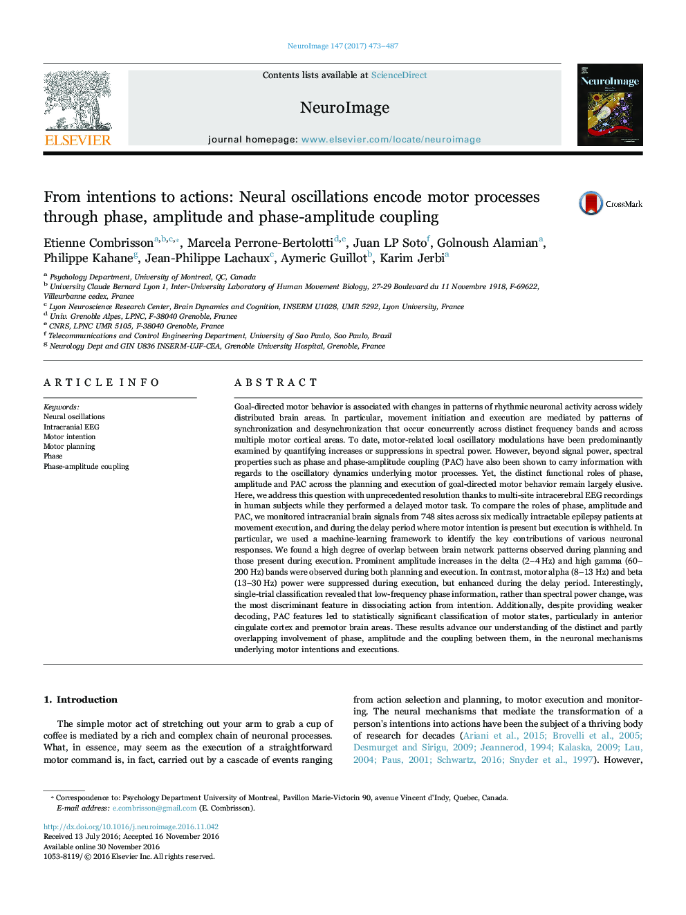 From intentions to actions: Neural oscillations encode motor processes through phase, amplitude and phase-amplitude coupling