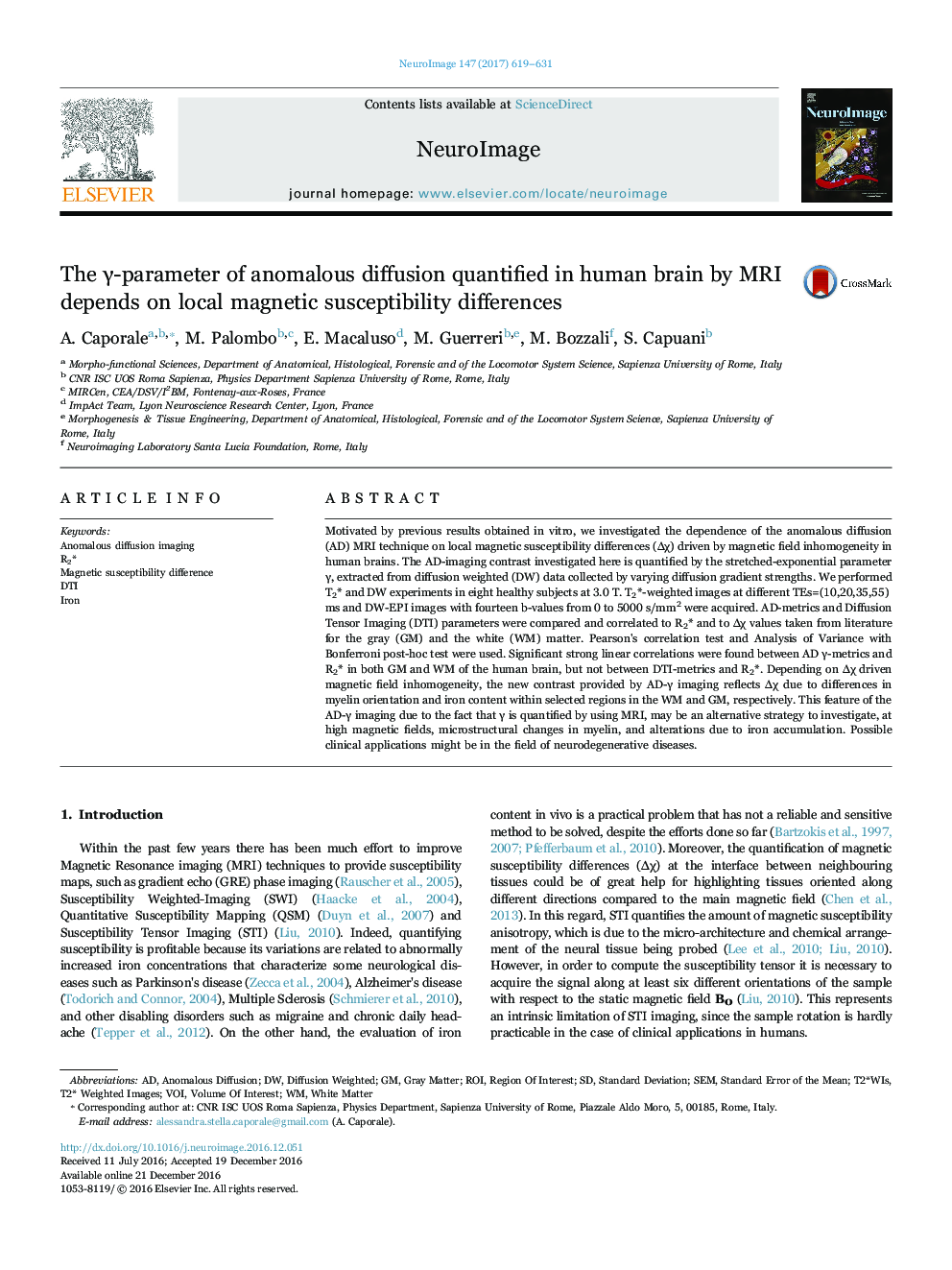 The Î³-parameter of anomalous diffusion quantified in human brain by MRI depends on local magnetic susceptibility differences